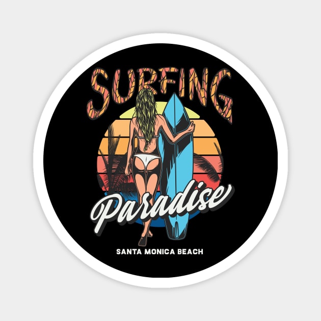 Surfing Paradise Santa Monica Beach Magnet by CyberpunkTees